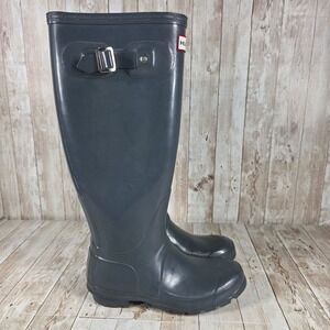 Hunter Original Gloss‎ Tall Rain Boots Waterproof Classic Gray Women's Size